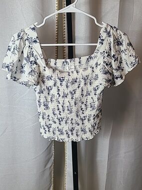 Japna Crop Top Womens Medium Smocked Ruffle Hem Peasant Boho Festival